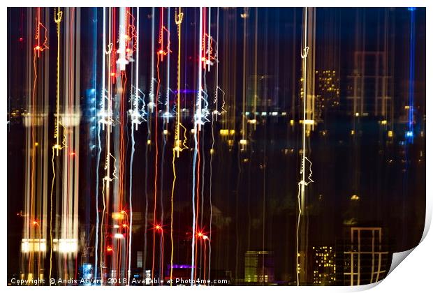 City life of dazzling lights and colors Print by Andis Atvars