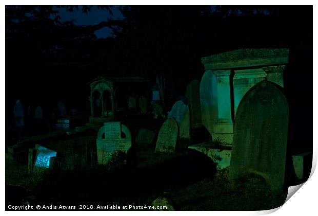 St Mary's Churchyard Hendon at night Print by Andis Atvars
