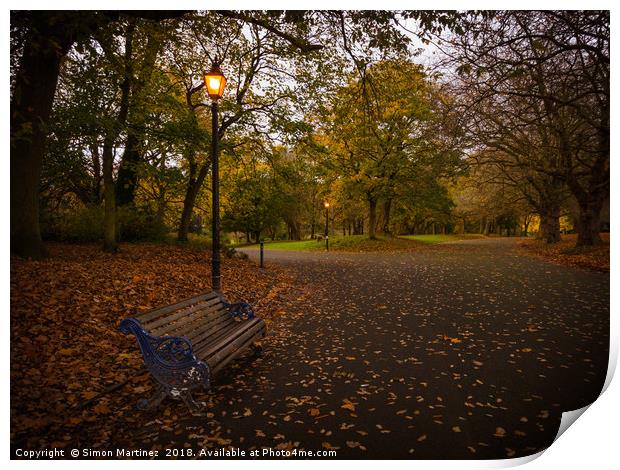 Autumn Path by Lamplight Print by Simon Martinez