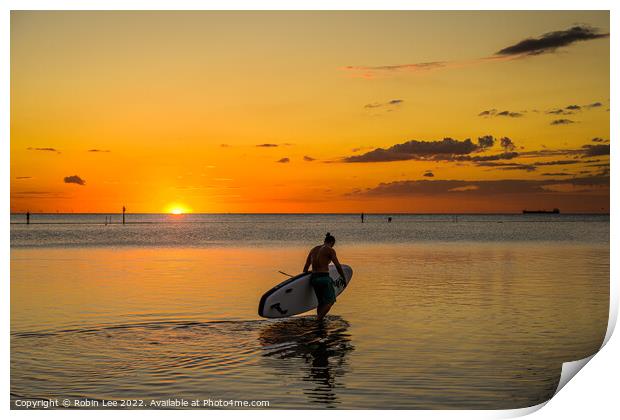 Paddleboarder at sunset  Print by Robin Lee