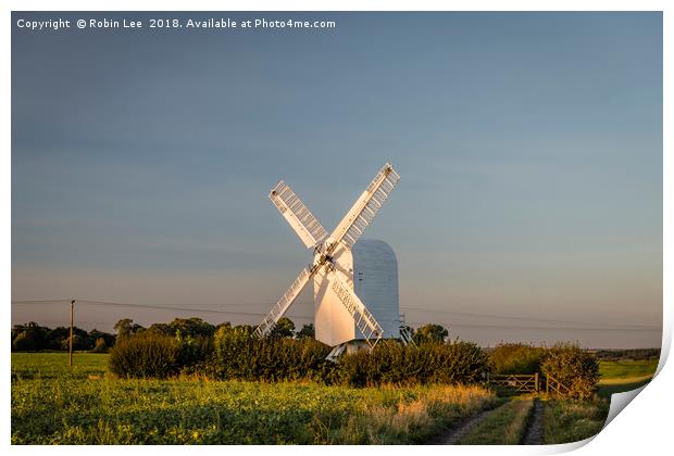Sun setting on Chillenden Windmill Print by Robin Lee