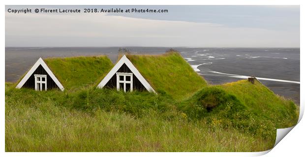 Ancient houses with Grass roof in Iceland Print by Florent Lacroute