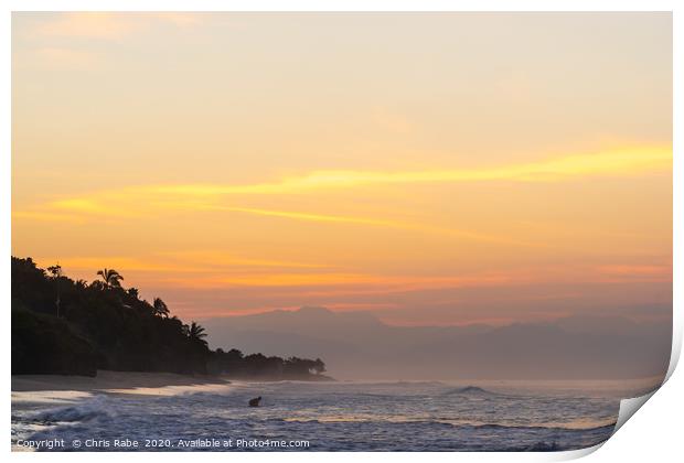 Surfer at sunrise Print by Chris Rabe