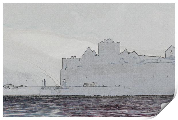 Peel Castle, Isle of Man with Find Edges Filter Print by Paul Smith