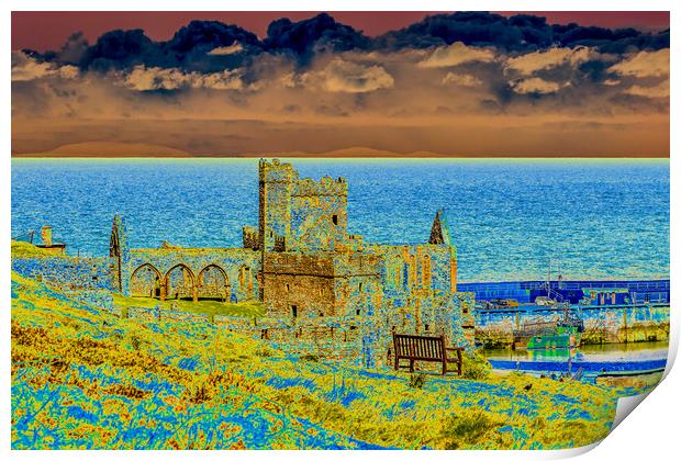Peel Castle, Isle of Man with Solarized Filter Print by Paul Smith