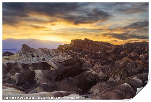 Zabriskie Point in the Death Valley at sunset Print by Daniel Lange