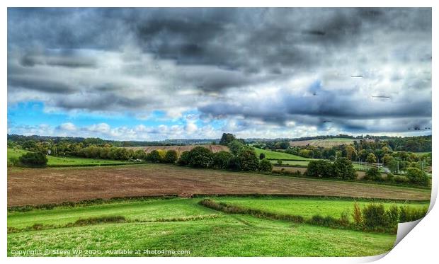 Grey skies and green fields Print by Steve WP