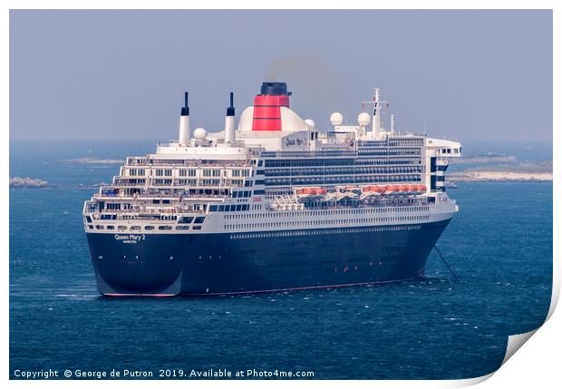 Cruise Liner "Queen Mary 2" anchored in the Little Print by George de Putron