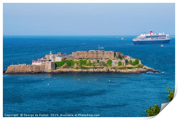 Castle Cornet and the Queen Mary 2 Print by George de Putron