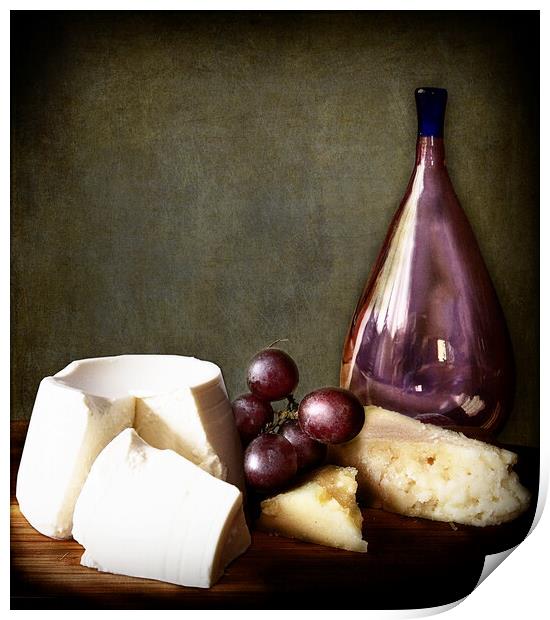 chiaroscuro still life: grapes and cheese Print by Luisa Vallon Fumi