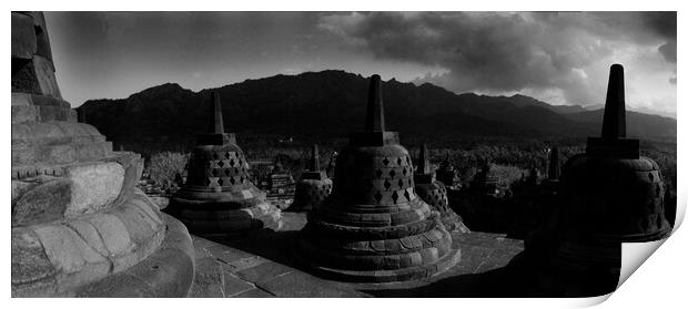Temple of Borobudur in black and white Print by youri Mahieu