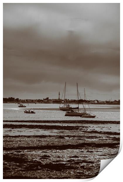 pleasure boats at lowtide in sepia Print by youri Mahieu