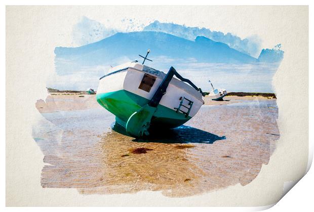 Watercolour of boat on sand Print by youri Mahieu