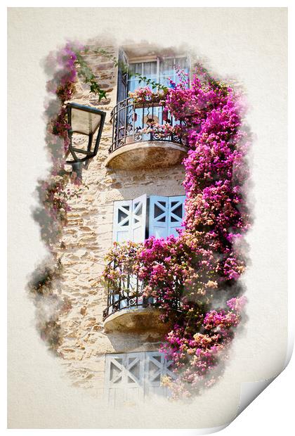Watercolor of a Burst of Colored flowers in Bormes Les Mimosas Print by youri Mahieu