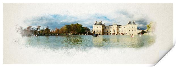 Watercolor of fountain of jardin du Luxembourg Print by youri Mahieu