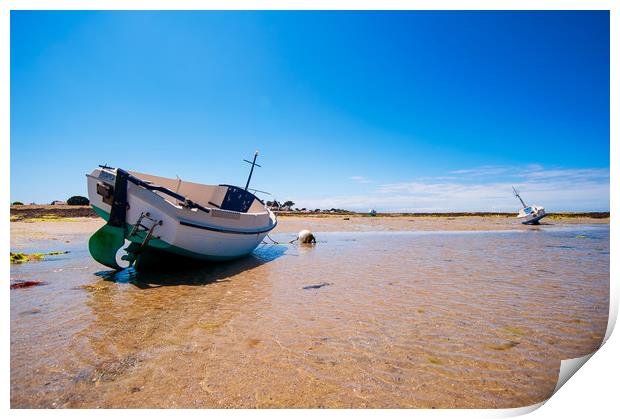 boat on sand with waves Print by youri Mahieu