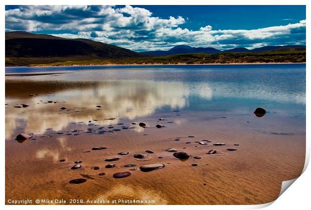 Clouds reflected on a shallow loch, near Kearvaig, Print by Mike Dale
