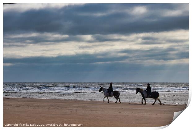 Horseriders on a Winter Beach Print by Mike Dale