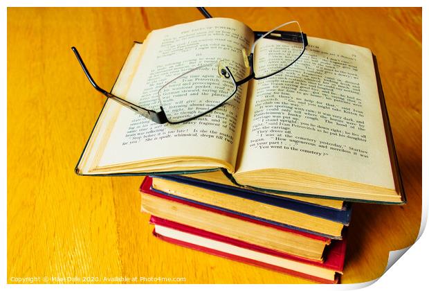 Stack of Antique Books and Spectacles 1 Print by Mike Dale