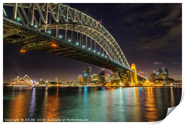 Sydney city at night Print by JIA HE
