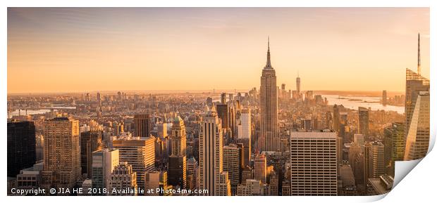 New York City skyline panorama at sunset Print by JIA HE