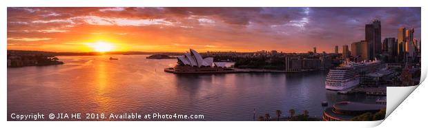 Sydney Harbor sunrise panorama Print by JIA HE