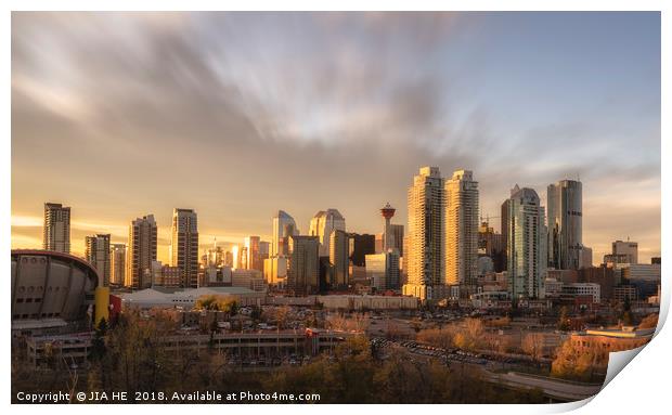 Calgary skyline at sunset Print by JIA HE