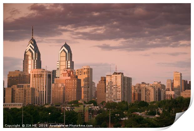 Philadelphia city skyline at dusk Print by JIA HE