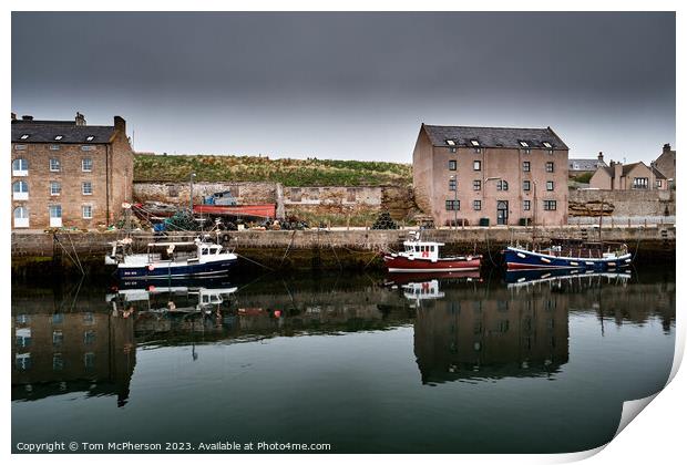 Serenity at Burghead Harbour Print by Tom McPherson