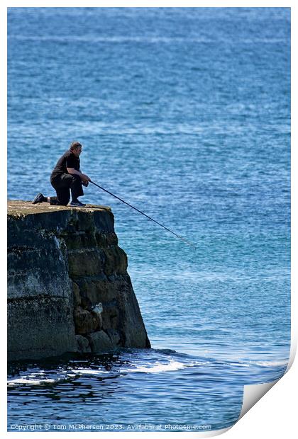 Outdoor man fishing off pier Print by Tom McPherson