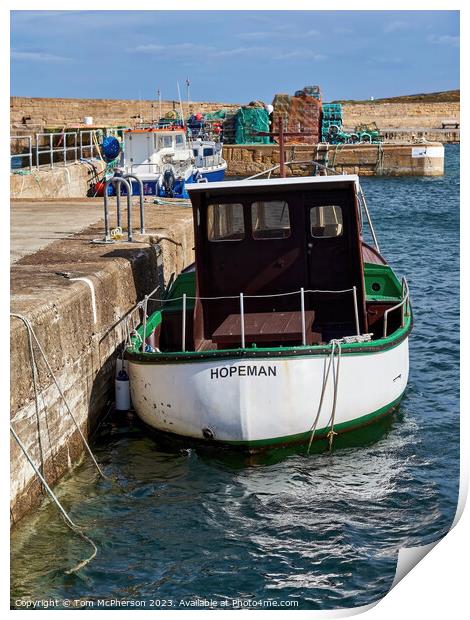 Lone boat at Hopeman Harbour Print by Tom McPherson