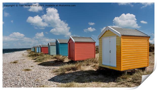 Colourful Serenity: Findhorn's Beach Huts Print by Tom McPherson