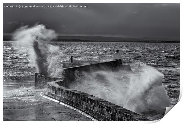 Waves at Burghead Pier Print by Tom McPherson