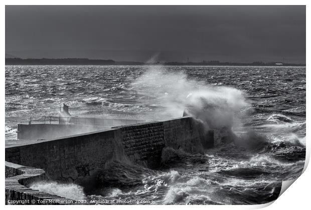 Burghead Pier in Storm Print by Tom McPherson