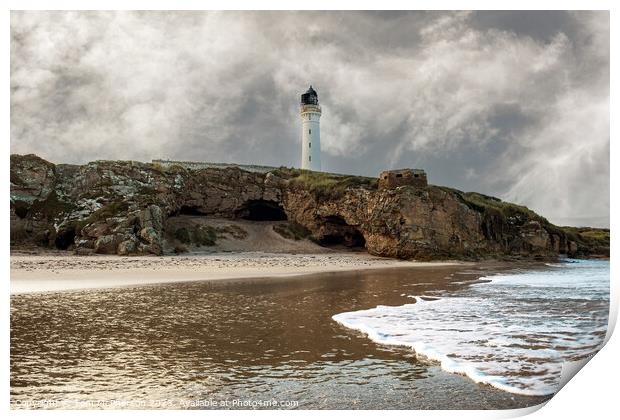 Lossiemouth lighthouse and Covesea caves Print by Tom McPherson