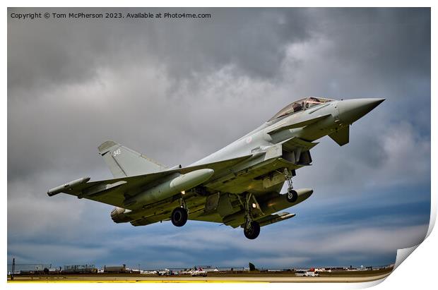 Typhoon FGR.Mk 4A fighter jet flying through the air on a cloudy day Print by Tom McPherson