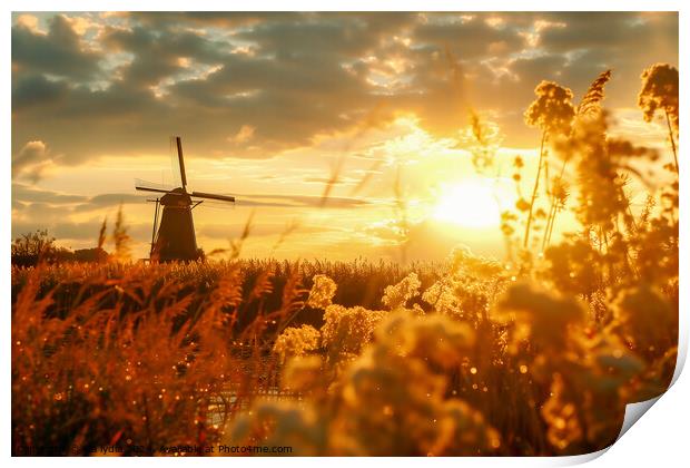 Windmill in holland Print by Kia lydia