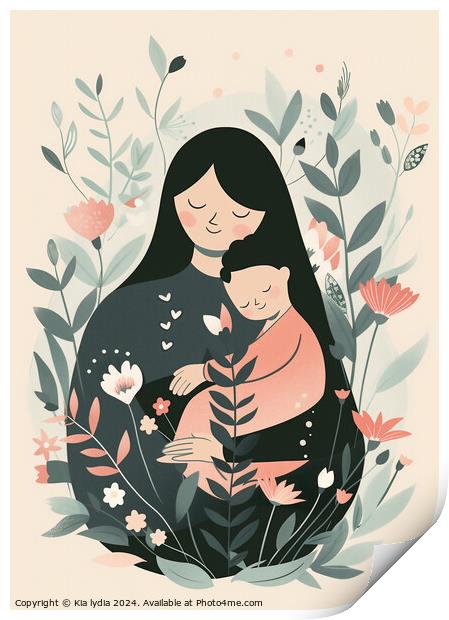 Mother and Child illustration Print by Kia lydia