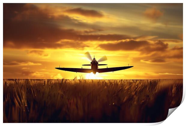 Spitfire sunset silhouette  Print by Kia lydia