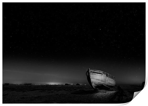 Midnight Boat at dungeness Print by Kia lydia