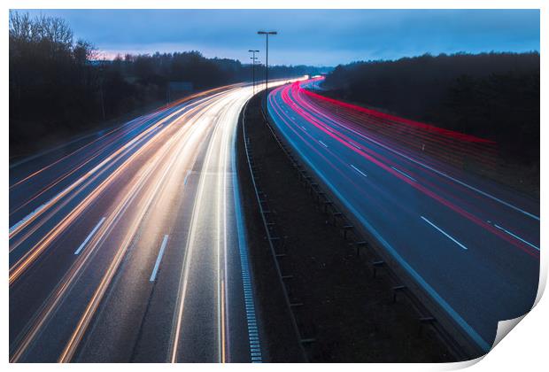 Light trails in highway of Denmark Print by Dalius Baranauskas