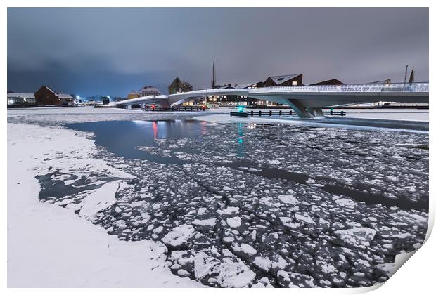 Frozen canal near Inderhavnsbroen bridge Print by Dalius Baranauskas
