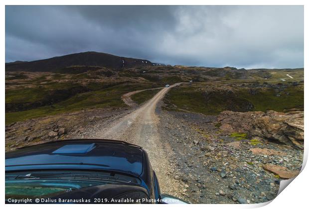 Driving pick-up truck in the Highlands of Iceland Print by Dalius Baranauskas