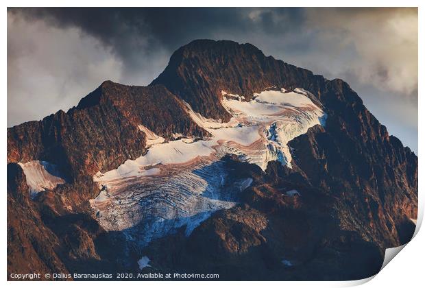 Sunset light shines on peak of mountain Roche de l Print by Dalius Baranauskas