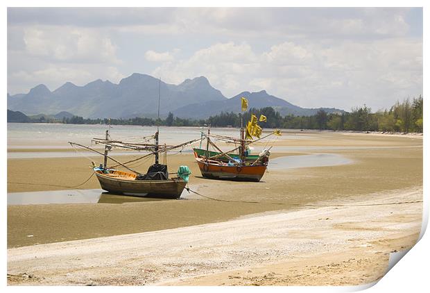 Thai Fishing Boats Print by Michael Carn