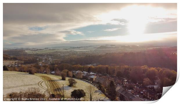 Honley in Yorkshire from a Bird Eye View  Print by Beata Bronisz