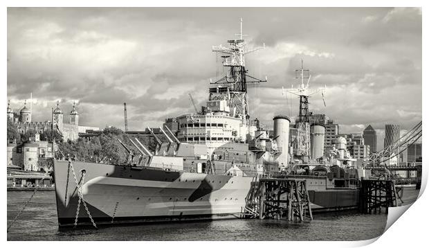 HMS Belfast, City of London. Print by David Jeffery