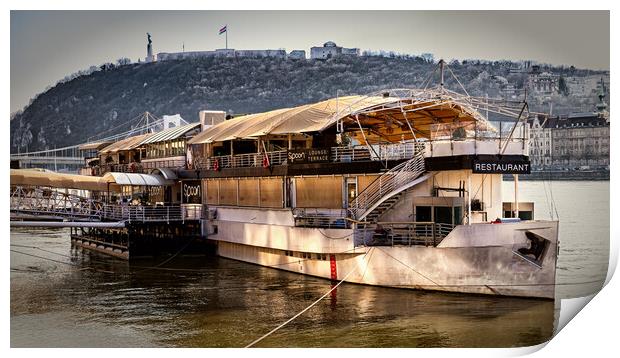 Restaurant Boat on the Danube at Budapest. Print by David Jeffery