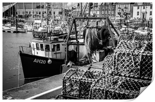 Fishing Boat & Lobster Pots, Arbroath Harbour Print by David Jeffery