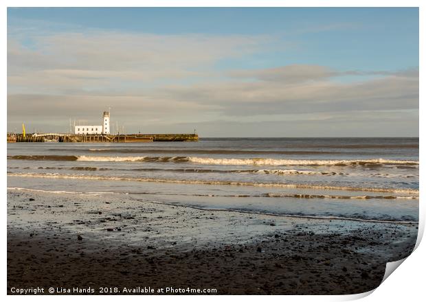 Scarborough Lighthouse  - Golden Waves 1 Print by Lisa Hands